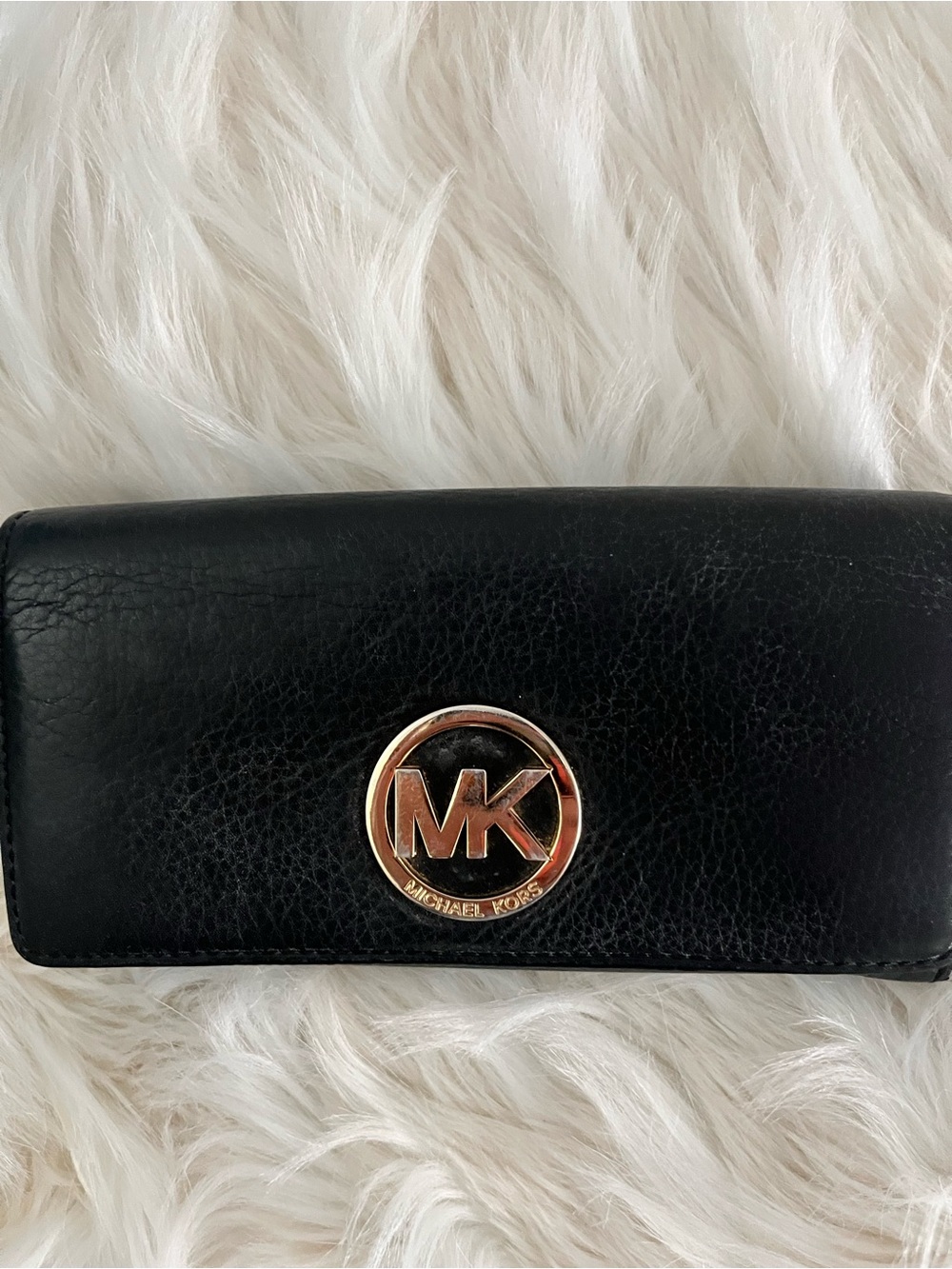 Michael Kors Black Leather Wallet with Rose Gold MK Emblem